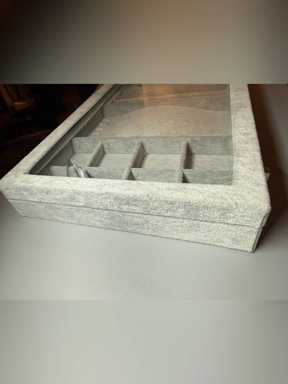 Plush Jewelry Storage Tray Organizer in Light Gray